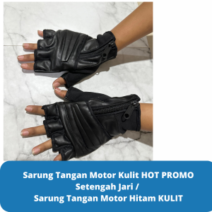 Sarung Tangan Motor Kulit HOT PROMO Setengah Jari dengan slating / Sarung Tangan Motor Hitam KULIT sintetis