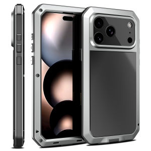 Luxury Tank Metal Case For iPhone 17 Air 16e 15 14 13 12 11 Pro XS Max XR 8 7 Plus Heavy Aluminum Shockproof Cover Glass Screen