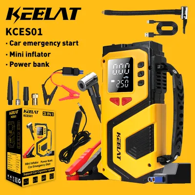 KEELAT Car Jump Starter KCES01 3 in 1 Portable Air Compressor Power Bank Tire Inflator with Digital Display 14.8V - Sedan / SUV / MPV / Small Car 300 A 90W