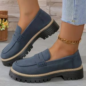 2025 New Spring And Autumn Loafers Large Size Casual Suede WomenS Shoes Chunky Heel Thick Sole Retro Style