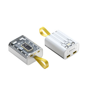 20000mah Transparent Powerbank Built-in 3 Cables Mini Power Bank Large-Capacity PowerBank Fast Charging Dual USB