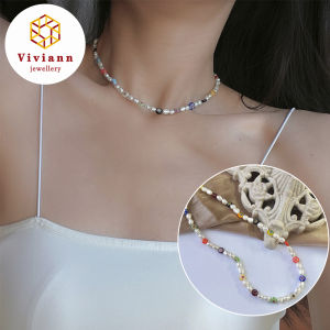 Viviann Original sterling silver High quality Baroque Pearl Rainbow Collar Chain Candy Color Necklace Baroque Pearl Choker Necklace for Women Girl GiftPopular White Pearl Jewelry Necklace