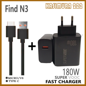 Charger 180w For OPP FIND N3 For Android Super Vooc Adaptor+Kabel  Full Black Support Fast Charging