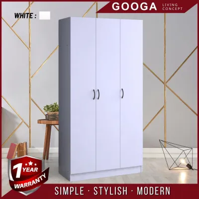 [READY STOCK] 180cm/H 3 Door Wardrobe Cabinet Storage With Large Hanging Space/Storage Cabinet Almari Baju/Almari Baju