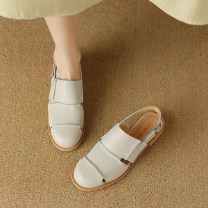 Vintage Toe Sandals Womens Summer Versatile Leather Panels Hollow Pig Cage Shoes Soft Leather Roman Shoes