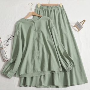 Rosi One Set Rok Panjang Wanita Setelan Atasan Bawah Remaja Muslimah Korea Style