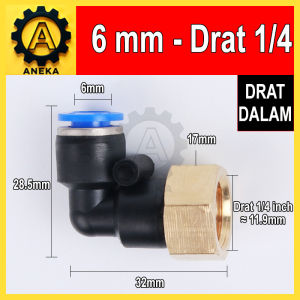 Fitting Elbow Drat Dalam Female M5  1/8  1/4  3/8  1/2 Pneumatic 4mm 6mm 8mm 10mm 12mm 14mm 16mm