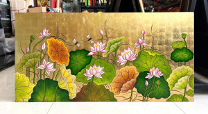 🌸 TRANH SƠN MÀI HOA SEN 60x120 CM – VẺ ĐẸP THANH CAO & SANG TRỌNG 🌸