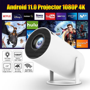 HY300 Projector 8000 Lumens Projector 4K Ultra Full HD 1080P Built-in App Android Smart Box Netflix YouTube Multimedia Mini Flexible Projection Angle Portable Laser Projector HDMI WIFI Phone Wireless Connect Wide Screen Outdoor Home