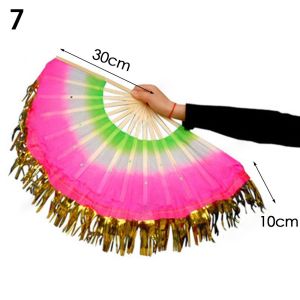 LUXERY Kid Women Gradient Color Long Imitation Silk Fans Long Silk Fans Rayon Silk Fans Belly Dancing Fan