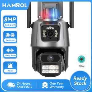 Hamrol 4K 8MP PTZ WiFi Dual Lens Security Camera Red and Blue Alarm Light Alarm IP CCTV ICSee
