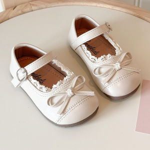 Baby Retro Style Bow Princess Shoes Shallow Mouth All-Match Girls Dress Shoes Daily Performance Flat Shoes