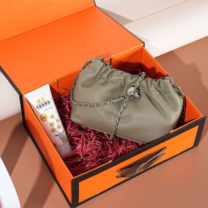 Womens Bag New Style High-End Pleated Cloud Bag Genuine Leather Gold Ball Chain Top Layer Cowhide Single Shoulder Crossbody Bag