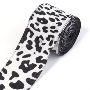 ANANAA 5Yards/Roll 4cm Width Satin Ribbon Roll Faux Silk Leopard Pattern DIY Craft Ribbon Elegant Gift Wrapping Faux Silk Ribbon Home Decoration