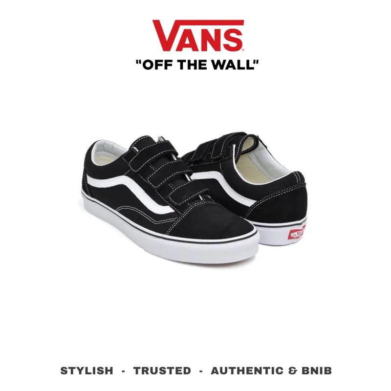 Vans Old Skool Velcro Classic Black White Sneakers Canvas Ukuran