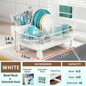 GSlife Scalable Dish Rack with Drainer Kitchen Drainer Pates Organizer Storage Draining Racks with  Absorbent Mat