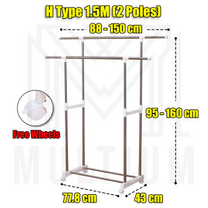 Upgraded H Type 1.5M (Two Poles) Drying Rack for Hanging Clothes | Clothes Drying Rack | Laundry Rack| Retractable Laundry Drying Rack | Clothing Rack