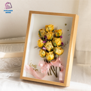 PYRA Wooden Shadow Box Frame with Light for Dried Flower 4/6R A4 Size with Stand Wall Hang Depth 3cm Preserve FLowers Frame