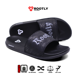 Rootly - Sandal Pria Wanita Hitam Polos