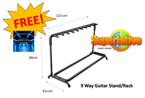Guitar Stand For 9 Guitars Nine Guitar Rack Multi Display Holder Electric Or Acoustic/Classical Guitars Black For Guitarists With Padded Foam Protection Foldable Portable SUPERLATIVE STANDS(SG)*FREE Strings
