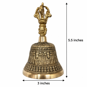 Heavy Antique Brass Hand Bell (5.5" × 3") | Pure Brass Prayer Bell for Home Mandir & Spiritual Décor