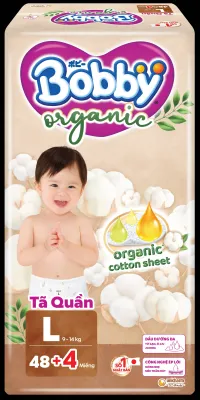 Tã Quần Bobby Organic Chứa Sợi Cotton Tự Nhiên M52+4/L48+4/XL46+4/XXL42+4/XXXL31+4 - Thanh Ngân Store