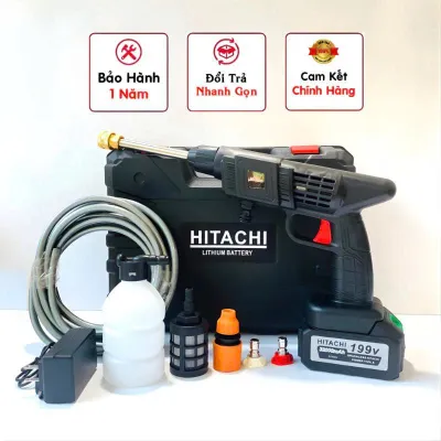 Máy Rửa Xe Hitachi Chính Hãng 2 Pin 199V Máy Xịt Rửa Xe Mini Cầm Tay Công Suất Lớn Dùng Cho Ô Tô Xe Máy Sân Vườn