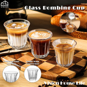 Vision Coffee Cup Americano Cup Dirty Milk Latte Cup Household Retro Glass Cup Australia White Cup Bomber Cup Resistant Anti-scalding Retro Vertical Pattern Milk Latte Cup