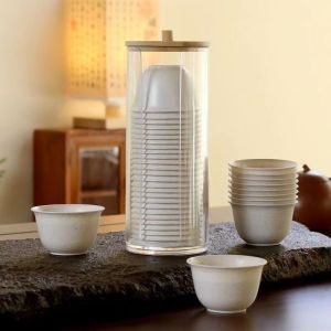 60ML Heat-resistant Disposable Kung Fu Teacup With Storage Cup Holder Rice Husk Tea Cup Tea Reception Teacup