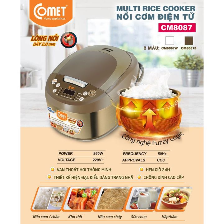 Nồi Cơm Điện COMET CM8087 Cao Cấp, Nồi Cơm Điện Đa Năng, Nhiều Chức Năng Khác Nhau Với Dung Tích 1,8 Lít Phù Hợp Với Gia Đình 2-6 Người,