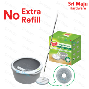 MAJU 3M Scotch Brite T6 Single Spin Mop Bucket Set Compact Size Space Saving Penyapu Mop Lantai Baldi Lantai Berkualiti