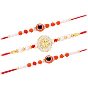 Aheli Rakhshabandhan Ohm Evil Eye Thread Rakhi for Brother Bhaiya Red White Pack of 3 Rakhi Hamper | Rakhi Set | Kids Rakhi | Rakhi for Kids