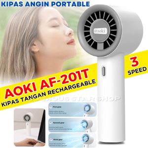 Kipas Mini Turbo AOKI AF-201T – Angin Kencang Hemat Daya Baterai Awet – Portable 3 Kecepatan USB Charging Baterai Tahan Lama ~FSS