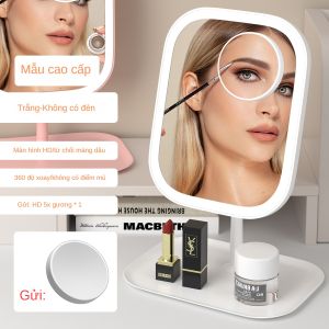 Gương Trang Điểm Tiện Dụng Gương Trang Điểm Chữ Nhật Để Bàn Có Đèn LED Cảm Ứng 3 Chế Độ Ánh Sáng Siêu Lung Linh - Gương Gấp Gọn Thông Minh Sạc Điện USB Điều Chỉnh Được Độ Sáng