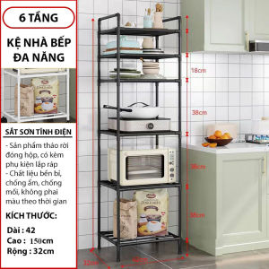 Kệ Nhà Bếp 6 Tầng Chịu Lực Dễ Lắp Ráp Tiết Kiệm Không Gian Kệ Đựng Đồ Nhà Bếp Khung Thép Cacbon Phun Sơn Tĩnh Điện Chống Gỉ
