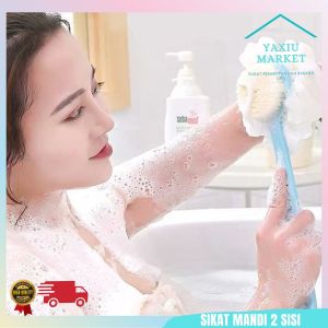 Spons Mandi 2 Sisi Shower Puff + Sikat Gosok Punggung Gagang Panjang