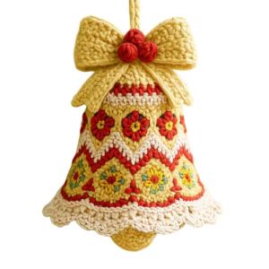 Christmas Crochet Bells Ornament Set Handmade Yarn For Holiday Tree Car Door Hanging Craft