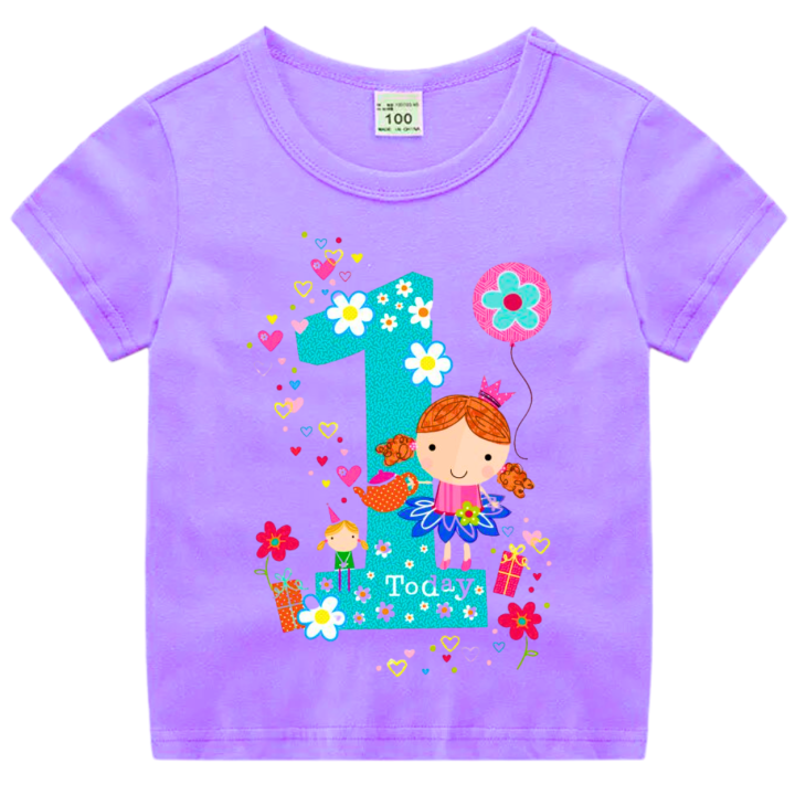 T-Shirt Compleanno Bambina 100% Cotone &ndash; Minikidz &ndash; Taglie 1-6 Anni