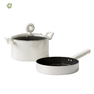 Stockpot 22cm 2 pcs Sauce Pan Set Uncoated White Pan Set Wok Easy To Clean Compatible with All Stovetops [Winnereco World]