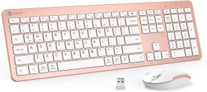 iClever GK08 Wireless Keyboard and Mouse Rechargeable Wireless Keyboard Ergonomic Full Size Design with Number Pad