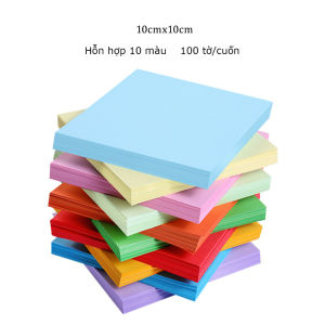 Giấy gấp Origami 70gsm 10 màu 100 tờ giấy màu láng mịn không hạt - không bụi giấy
