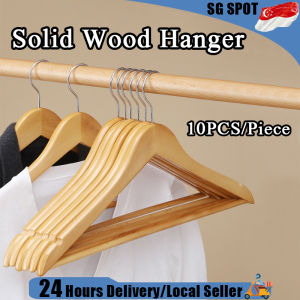 [😀SG Ready Stock]10PCS solid wood clothes hanger solid non-slip traceless  home clothes hanger solid color support hanger Healthy and environmentally friendly