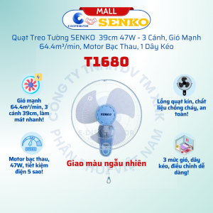 Quạt Treo 1 Dây Senko T1680Công Suất 47W3 Cánh Đường Kính 39cm - Giao Màu Ngẫu Nhiên - Hàng Chính Hãng