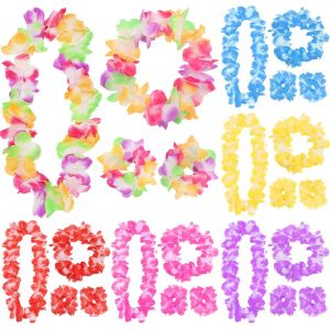 CHUAN 4pcs/set DIY Party Decoration Fancy Dress Beach Wristbands Wedding Decorations Hawaiian Flowers Necklace Headband Garland