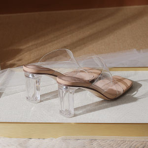 FAMEOY  Fashion Elegant Ladies High Heel Sandals Transparent Crystal High Heels For Women (Add 1 Size ) #991