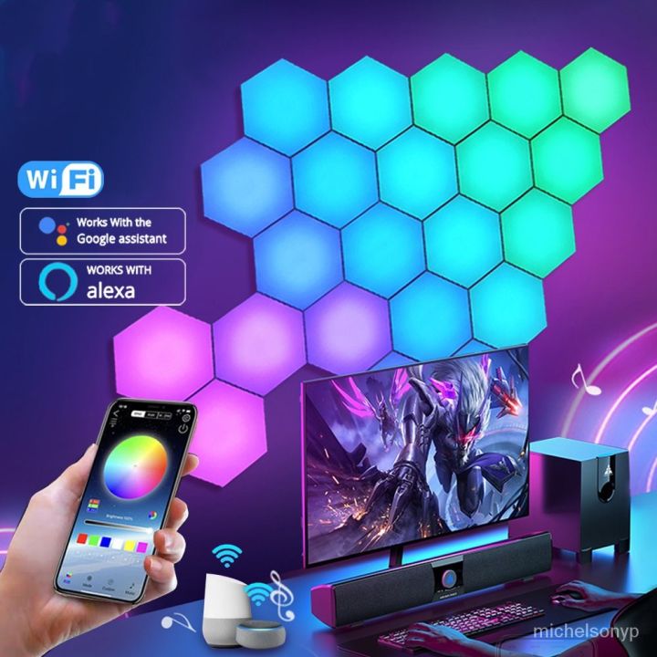 12PCS Pack RGB Bluetooth WIFI LED Hexagon Light Indoor Wall Light