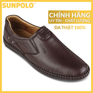 Giày Mọi Nam Da Bò Cao Cấp SUNPOLO SU027DN Có Big Size 45 46 (Đen Nâu)