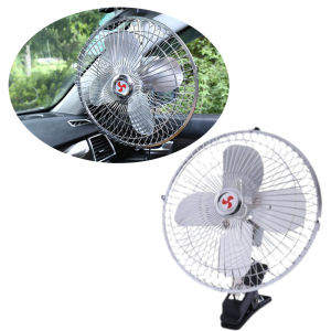 【Ready Stock】Low Noise Air Cooling Fan Portable Vehicle Mini Electric 10 Inch 12V Car Oscillating Fan Car Auto Fan