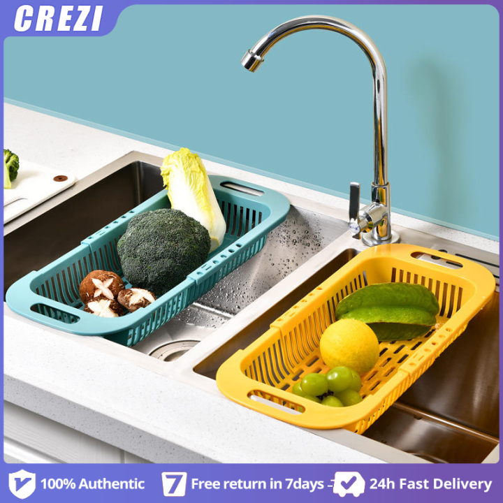 Drain Basket Adjustable Dish Drainer Dish Rack Over The Sink,Drying Rack  Extendable Vegetable Fruit Washing Basket Collapsible Strainer Basket