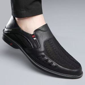 [Free Shipping] 2025 New Summer Breathable Mesh Shoes Hollow Out Slip-On Leather Shoes